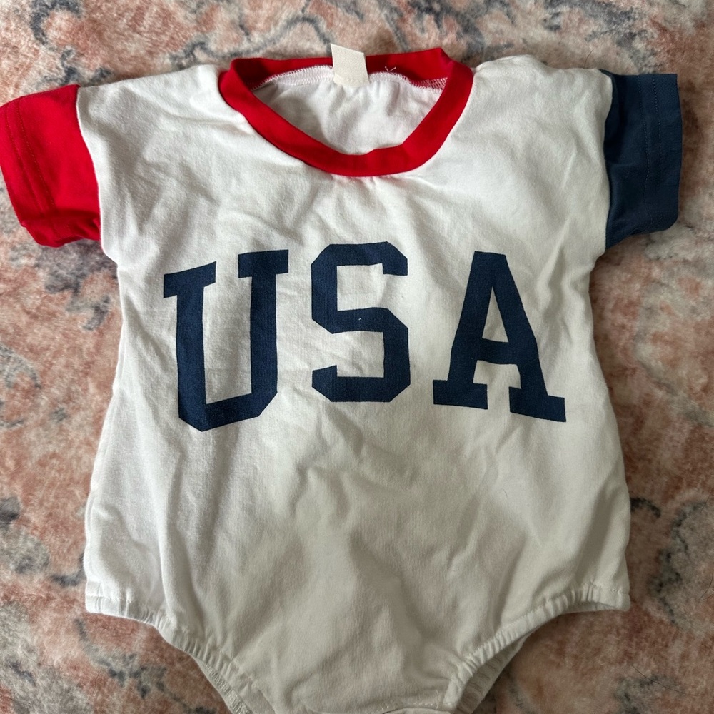 USA Graphic Kids One-Piece Bodysuit - White with Red & Blue Trim